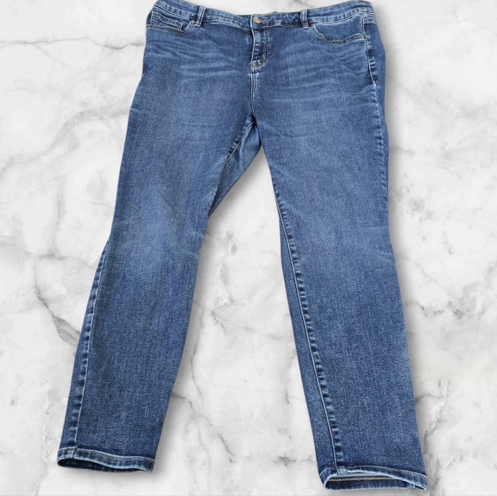 Lane Bryant Dark Blue Flex Magic Waistband Straight High Rise Skinny Denim Jeans